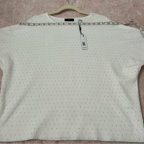 T Tahari Off White Knit Silver Rhinestone Sweater Size Large Holiday Winter Fall - Picture 6 of 14
